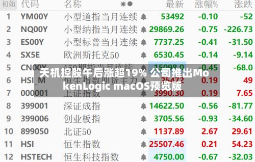 天机控股午后涨超19% 公司推出MokenLogic macOS预览版-第2张图片