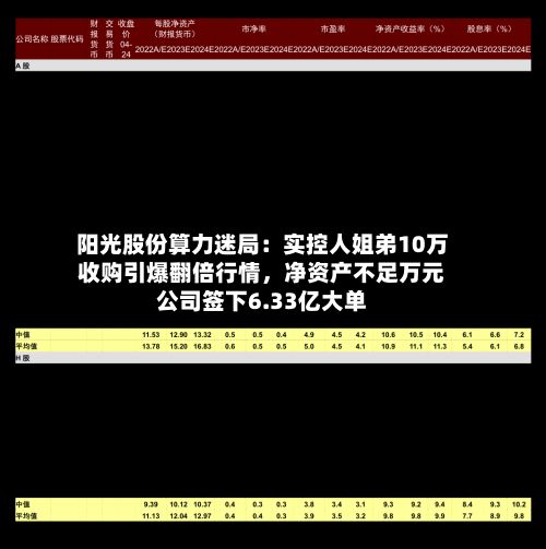 阳光股份算力迷局：实控人姐弟10万收购引爆翻倍行情，净资产不足万元公司签下6.33亿大单