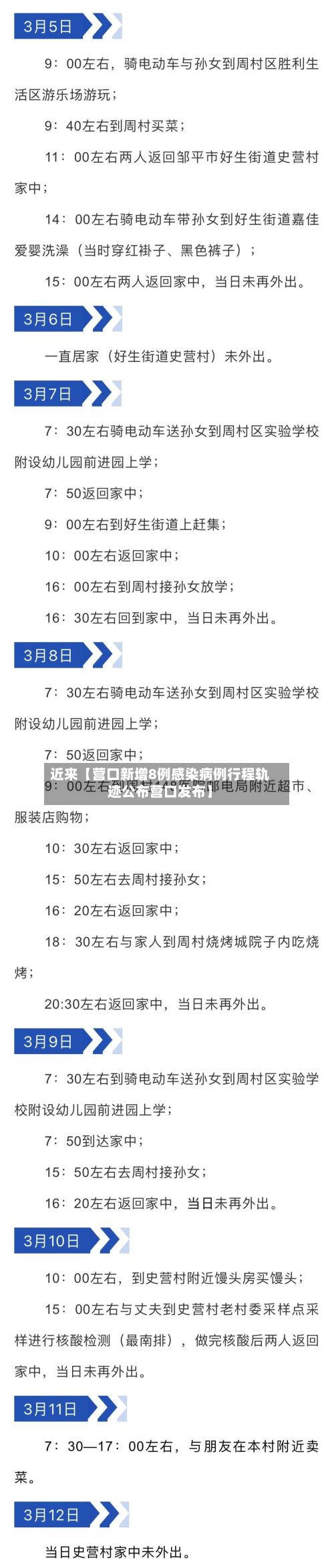 近来【营口新增8例感染病例行程轨迹公布营口发布】-第3张图片