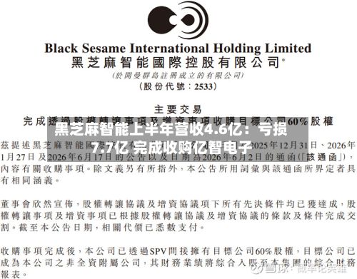 黑芝麻智能上半年营收4.6亿:亏损7.7亿 完成收购亿智电子