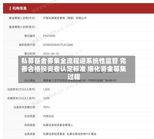 私募基金募集全流程迎系统性监管 完善合格投资者认定标准 细化资金募集过程