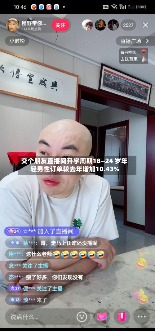 交个朋友直播间开学周期18—24 岁年轻男性订单较去年增加10.43%-第2张图片